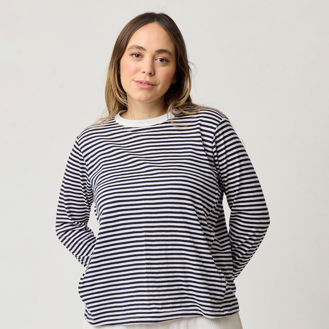 rayas manga larga azul y blanco