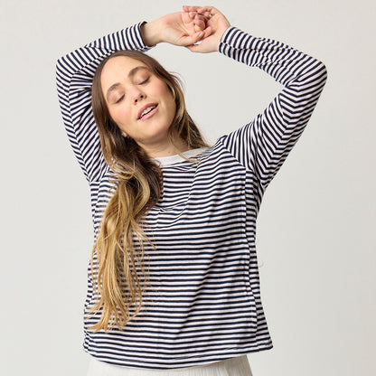 rayas manga larga azul y blanco